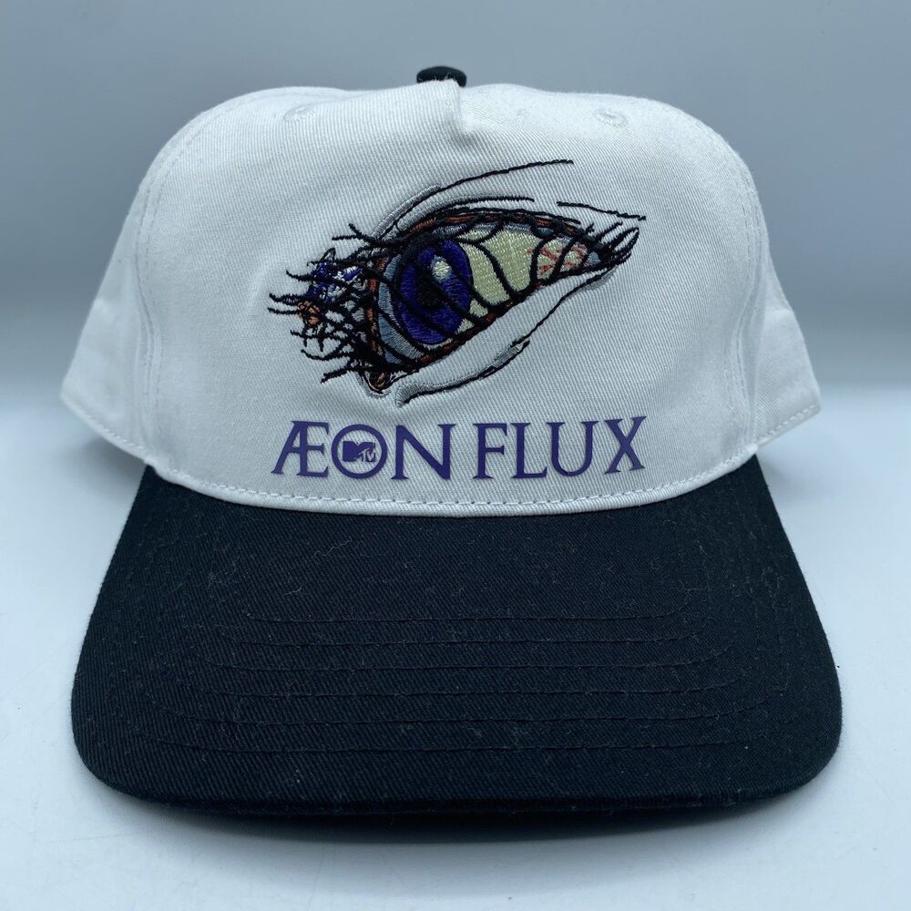 Aeon Flux Hat MTV White White Adjustable Cap Snapback Logo Casual TV Show NWOT